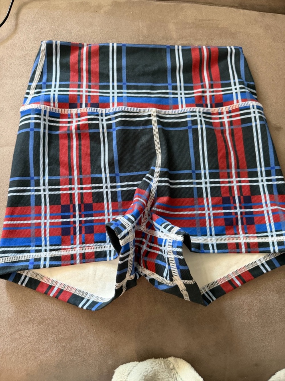 Fleo Red and Blue Plaid High-Waist Shorts